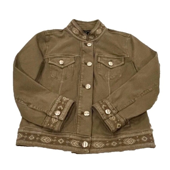 White House Black Market Jackets & Blazers - White House Black Market Brown Denim Military Jacket; Gold Buttons; Size 00